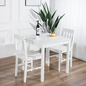 HJ_WeDoo 3-TLG Essgruppe, Esstisch mit 2 Stühlen Kiefernholz Küchentisch Sets, Esszimmer Möbel Holz, Sitzgruppe für Balkon Esszimmer Küche, Weiß