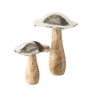 2x Deko-Pilze aus Mango-Holz 14+21 cm groß Unikat Herbst-Deko : Braun