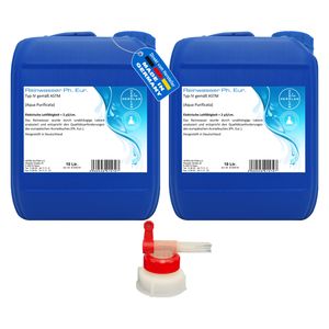 Reinwasser Ph. Eur. - AQUA PURIFICATA - destilliertes Wasser 20 Liter / 2 x 10 Ltr. Kanister inkl. 1 x AGH I Laborwasser I HERRLAN-Qualität