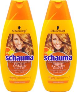 2x Schauma Shampoo Frucht + Vitamin 400ml mit Superfrucht-Extrakten für normales Haar