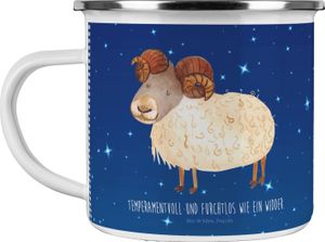 Mr. & Mrs. Panda Camping Emaille Tasse Sternzeichen Widder - Sternenhimmel Blau - Geschenk, Aszendent, Geschenk April, Widder Sternzeichen, Geburtstag April, Trinkbecher