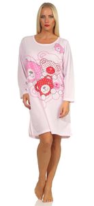 Damen Nachthemd Langarm Sleepshirt mit Bär-Muster; Rosa S