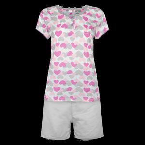 Damen Pyjama-Set 2 Teilig Shirt Short mit Herz Grau L/40