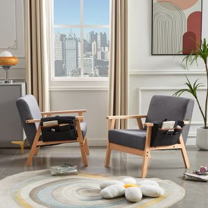 H.J WeDoo 2er SetRetro Sessel Stuhl,für Wohnzimmer Schlafzimmer Skandinavisches Designsessel,grau
