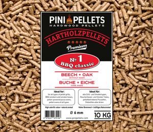 PINI Grillpellets №1 BBQKlassik 10 Kg Hartholzpellets zum Grillen Räuchern Smoken