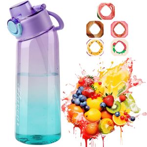 MCBOSON Air-Wasserflasche mit 5 Aromakapseln, 900 ml Trinkwasserflasche, BPA-freie Trinkflasche, Wasserbecher mit 0 % Zucker, Farbverlauf lila