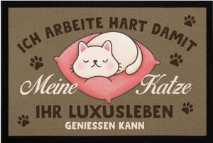 Fußmatte mit Spruch Ich arbeite hart, damit meine Katze ihr Luxusleben geniessen kann rutschfest & waschbar Moonworks® Katze 1 schwarz 60x40cm