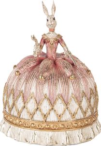 Clayre & Eef Dekorationsfigur Kaninchen Ø 23x28 cm Weiß Rosa Kunststoff