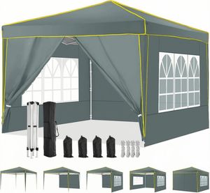 Pavillon 3x3  Wasserdicht Stabil Winterfest, Faltpavillon mit 4 Seitenwänden, Höhenverstellbar, Pop up Faltbar Gartenzelt, und UV 50+, inkl .Tasche