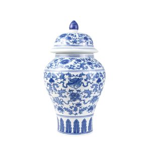 Fine Asianliving Chinesische Vase mit Deckel Porzellan Lotus Blau Weiß D22xH37cm Dekorative Vase Blumenvase Orientalische Keramik Vase Dekoration Vase Moderne Tischdekoration Vase