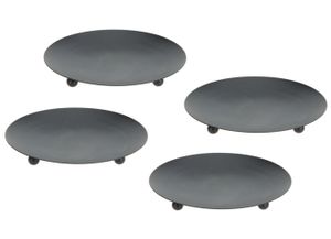 Metall Kerzenteller schwarz 12 cm - 4er Set / groß - Kerzenhalter für Stumpenkerzen und Kugelkerzen