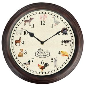 Esschert Design Uhr mit Bauernhoftiergeräuschen Ø 30 cm, Wanduhr mit Sounds, Kunststoff