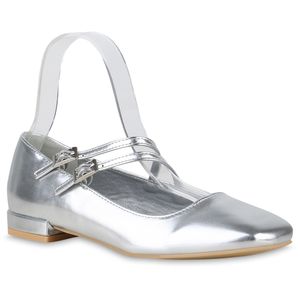 VAN HILL Damen Riemchenballerinas Ballerinas Klassische Schuhe 841180, Farbe: Silber, Größe: 41