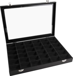 Sinoba Schmucklade Schmuckkasten Schaukasten Schmuckdisplay mit Glasdeckel (36 Fächer)