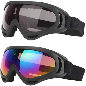 2 Stück Unisex Ski Snowboard Brille, Snowboardbrille, UV-Schutz Goggle, Anti-Fog Skibrille, für Skifahren (Bunt + Grau)