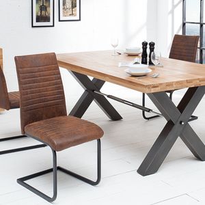 riess-ambiente Industrial Freischwinger Stuhl APARTMENT antik braun mit Metallgestell Esszimmerstuhl Essstuhl