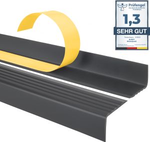 QUEST PVC-Treppenkantenprofil 25x40mm, selbstklebende rutschfeste Treppenkante, ND, dunkelgrau