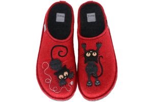 TOFEE Damen Hausschuhe Slipper Pantoffeln Pantoletten Naturwollfilz (Katzen) rot, Größe:40, Farbe:Rot