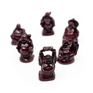 Mini sošky šťastného Budhu z polyresínu červené - sada 6 kusov - cca 5 cm