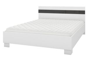 Bett Bettgestell Doppelbett mit Lattenrost 160x200 WEISS/SCHWARZ GLANZ ohne Matratze LUCCA