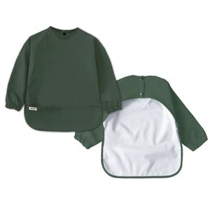 Ärmellätzchen Größe S mit Auffangtasche Baby und Kleinkind aus recyceltem Polyester Lätzchen Dunkelgrün