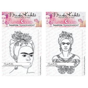 2 transparente Stempel - Frida Kahlo + Schmetterling - 9,5 x 6,5 cm
