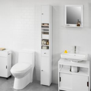 SoBuy BZR34-W Badezimmer Hochschrank mit 5 Fächern Badschrank Badregal mit 1 Schublade und Türen Weiß BHT ca: 20x180x20cm