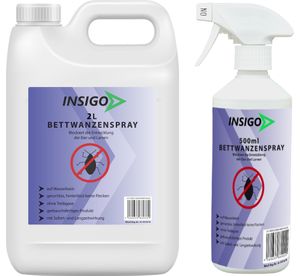 INSIGO 2L + 500ml Anti-Bettwanzenspray, Mittel gegen Wanzen, Bettwanzenbefall, Wanzenschutz, blockiert Eier & Larven, auf Wasserbasis, fleckenfrei, geruchsarm, Langzeitwirkung, gegen Ungeziefer Parasiten