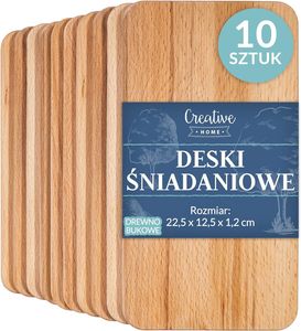 Creative Home Frühstücksbrettchen-Set 10 Stück Holz | 22.5 x 12.5 x 1.2 cm | Holzschneidebrett | Umkehrbar Schneidbrett | Holzbrett Küche für Brot Fleisch Gemüse Käse & Schinken