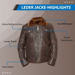 German Wear, Lederjacke lammnappa mit webpelzkragen echtleder Jacke Nappaleder braun, Größe:58/4XL