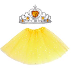 Mädchen Röcke Junggesellenabschied Tütü Tüllrock Petticoat Ballett Reifrock Faschingskostüme + Krone Stirnband (Gelb)