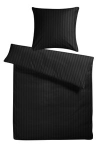 Damast Bettwäsche "Basic" aus 100% Baumwolle - Schwarz Streifen 155cm x 220cm + 1x (80cm x 80cm)