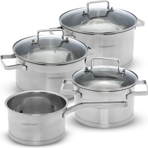 classbach® Topfset 7-teilig, Kochtopf Set Edelstahl für alle Herdarten (Induktion-, Gasherd, Ceranfeld, Elektroherd) spülmaschinenfest Kochtopf Set Camping, Töpfe Induktion Kochtopfset C-KTS 4017
