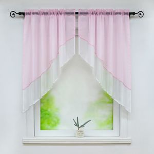 Voile Scheibengardine Bogen 2-Teilige Kleinfenster Vorhang Tunnelzug Kurzstores Doppelschichtige Küchengardinen, Pink BxL 120 x 125cm