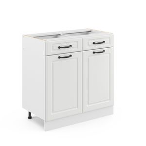 Livinity® Küchenunterschrank R-Line, 80 cm ohne Arbeitsplatte, Weiß Landhaus/Weiß