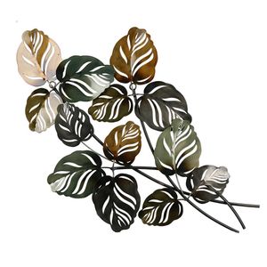 Gilde Wandrelief, "Branch", Blattmotiv, Metall, braun, grün, VE 1, L. 5 cm, B. 38 cm, H. 67 cm  84140
