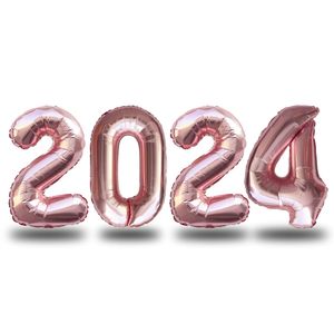 Oblique Unique Folien Luftballon Zahl 2024 für Silvester Neujahr Party Deko Ballons Zahlenballons - rosé