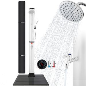 Solárna sprcha AREBOS 40 L Premium & podlahový prvok antracit | integrovaný teplomer | teplota vody do 60 °C bazénová sprcha | technológia snap-in