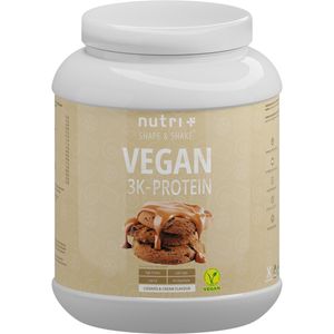 Protein Vegan 1kg - 84,1% pflanzliches Eiweiß - Nutri-Plus Shape & Shake 3k-Proteinpulver - Veganes Eiweißpulver ohne Laktose & Milcheiweiß - Cookies & Cream