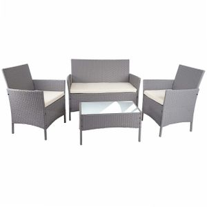 Poly-Rattan Garten-Garnitur HWC-D82, Sitzgruppe Lounge-Set  grau mit Kissen creme