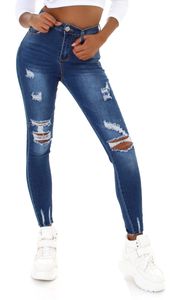 Push-Up Stretch-Jeans im Destroyed-Look - blue washed Größe - 34