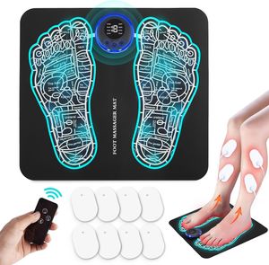 Fußmassagegerät 2-in-1 EMS-Fußmassagepad mit Fernbedienung und 8 Stück Gelpads, 8 Massagemodi zur Verbesserung der Durchblutung, Muskelentspannung