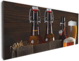 Wallario Premium Leinwandbild Biervarianten - Pils im Glas  Flaschenbier  Schild Craft Beer in Größe 30 x 75 cm