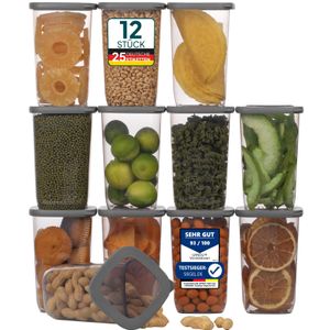 uandu Vorratsdosen mit Deckel Luftdicht Set, BPA frei, Aufbewahrungsbox, Küchenorganizer, Vorratsbehälter Mehl Aufbewahrung Küche - 12x1200ml-Grau