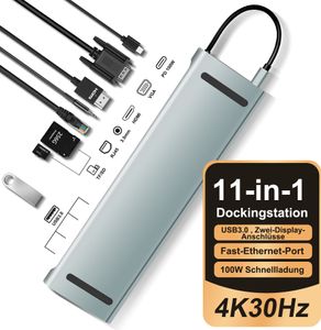 VSIUO USB C Docking Station, Triple Display 11 in 1 USB C, HDMI USB C Hub VGA Adapter Gigabit Ethernet 100W PD,4 USB Datenports,SD/TF Multiport Dock für MacBook M1 M2 HP Dell Lenovo Surface