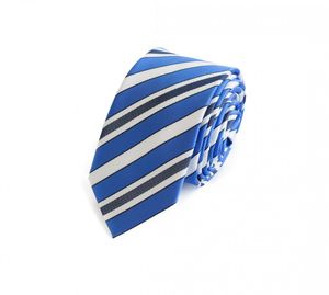 Fabio Farini - Krawatte - Gestreifte Blau Weiße Herren Schlips - Krawatten in 6cm Breite Schmal (6cm), Blau/Weiß/Dunkelblau