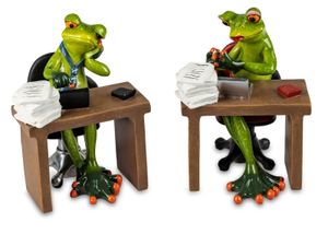 Formano 2er Set lustige Frösche Froschpaar Homeoffice am Schreibtisch  Figur Poly 15 cm