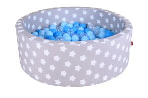 Knorrtoys Bällebad soft - "Grey white stars" - 300 balls/soft blue/blue/transparent