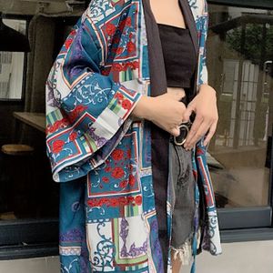Kimono mit grafischem Druck und offener Vorderseite, lässiger Cover-Up-Kimono für Frühlings- und Sommer-Damenbekleidung