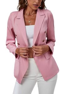 Damen Blazer Mantel Slim Fit Langarm Business Outwear Knopf Cardigan Revers Jacken Rosa,Größe S